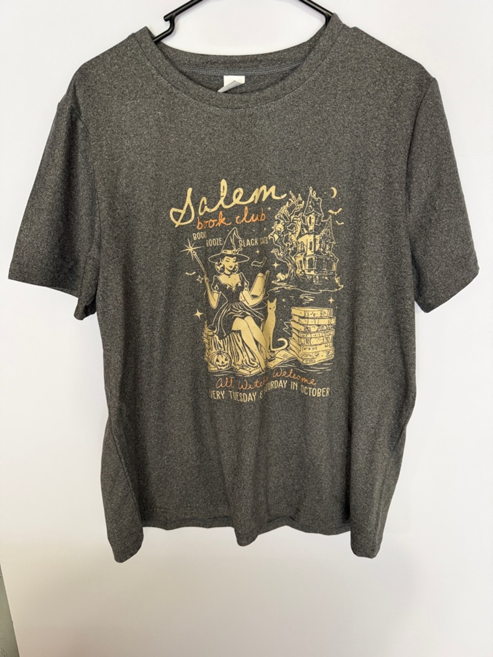 Source Unknown Charcoal Gray Tee with Gold Salem Book Club Graphic